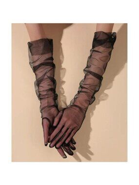 BLACK Mesh Long Opera Ruched Over The Elbow Showgirl Gloves NEW